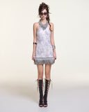 Marble Dress – Faux Fur Trim Mini Dress by INTO.EIGHT