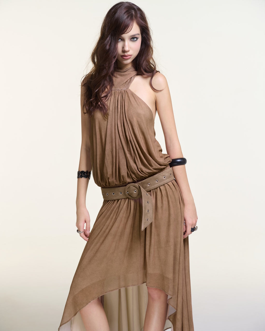Taupe Dress – Halter Neck Dress by INTO.EIGHT