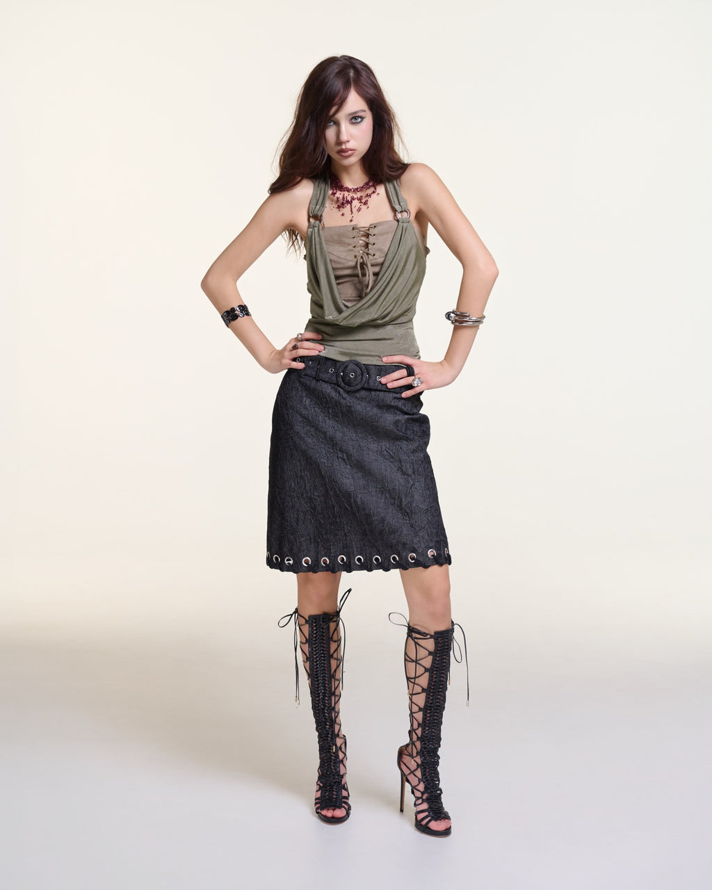 Moss Top – Metal Ring Lace-Up Camisole by INTO.EIGHT