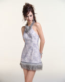 Marble Dress – Faux Fur Trim Mini Dress by INTO.EIGHT