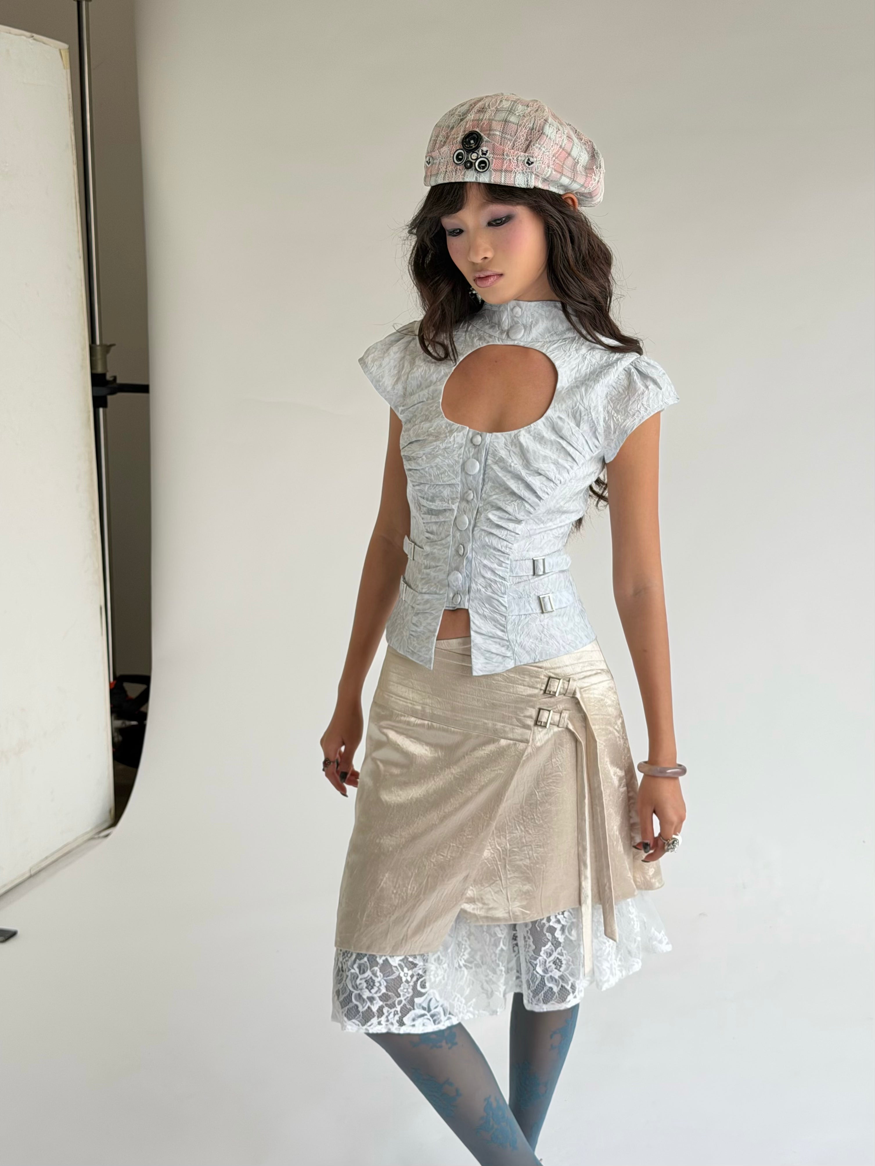 Luna Skirt – Ruched Satin Lace Skirt by INTO.EIGHT