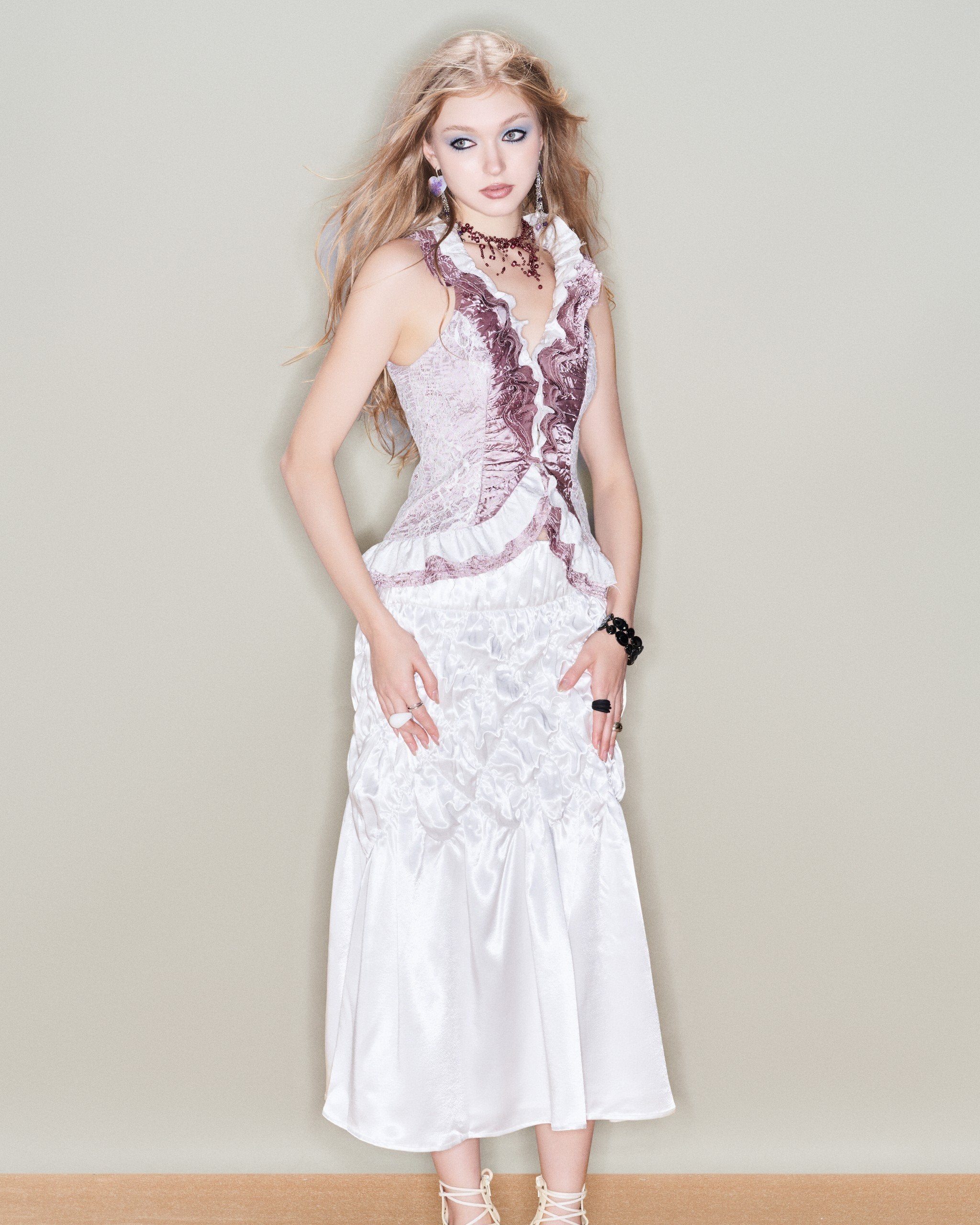 Beam Skirt – Ruched Satin Midi Skirt by INTO.EIGHT